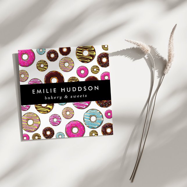 Pattern Of Colourful Doughnuts, Cake Shop, Pastry  Square Business Card (Creator Uploaded)