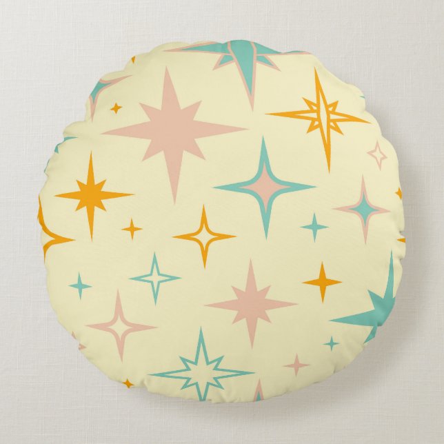 Pattern of colourful retro stars round pillow (Front)