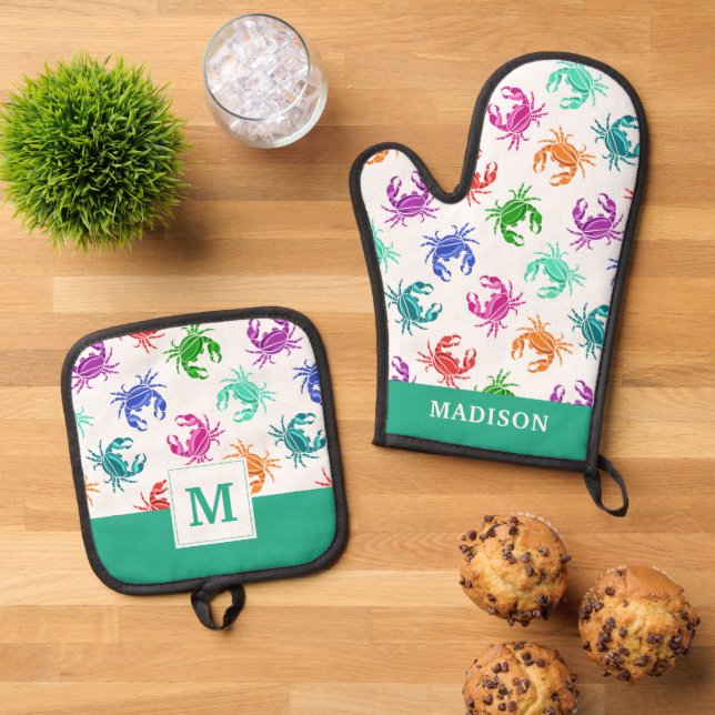 Pattern Of Crabs Oven Mitt & Pot Holder Set (Top Down)