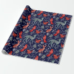 Pattern Of Cute Forest Animals On Navy Blue Wrapping Paper<br><div class="desc">An elegant wrapping paper featuring stylish images of flowers, plants, and cute forest animals and birds: deers, rabbits. The background of navy blue colour. Good to wrap up your Christmas, New Year, birthday, and other gifts. This design is customizable. You can change the image. You can transfer the design to...</div>