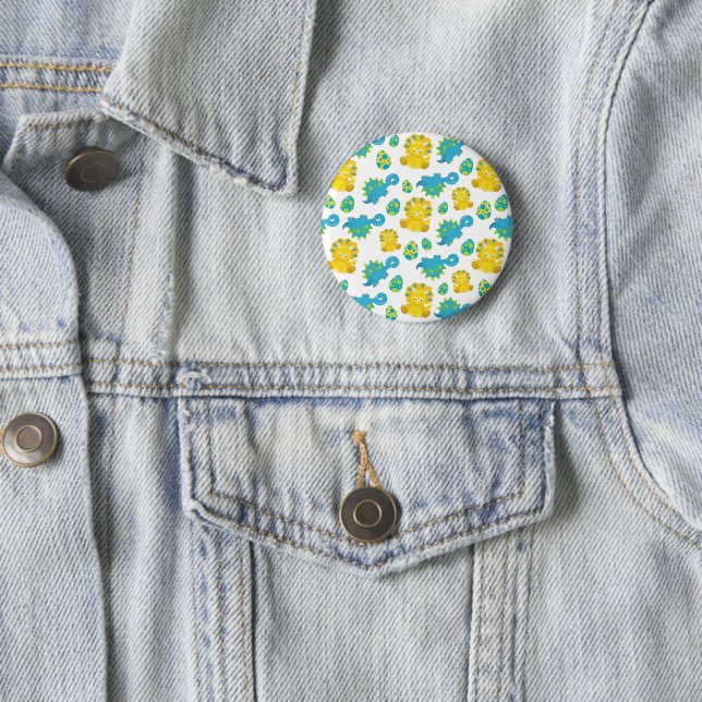Pattern Of Dinosaurs, Cute Dinosaurs, Baby Dino 2 Inch Round Button (In Situ)