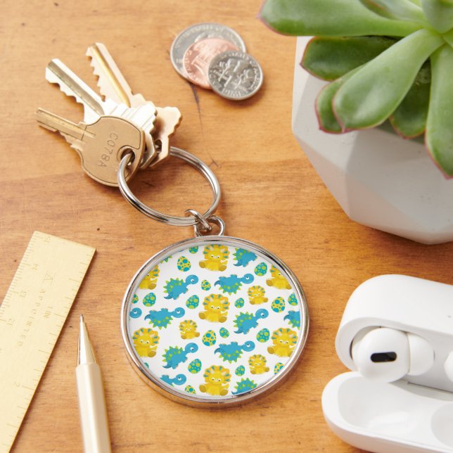 Pattern Of Dinosaurs, Cute Dinosaurs, Baby Dino Keychain (Desk)
