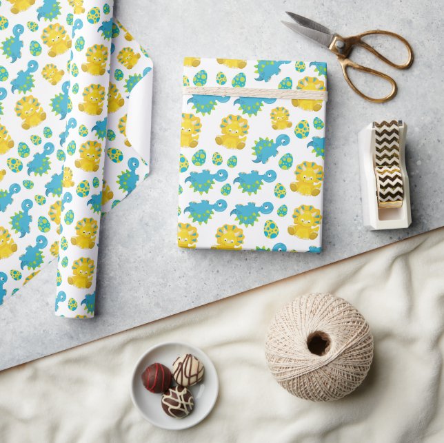 Pattern Of Dinosaurs, Cute Dinosaurs, Baby Dino Wrapping Paper (Crafts)