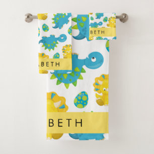 Pattern Of Dinosaurs, Cute Dinosaurs, Your Name Bath Towel Set
