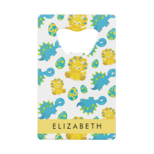 Pattern Of Dinosaurs, Cute Dinosaurs, Your Name Credit Card Bottle Opener