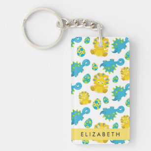 Pattern Of Dinosaurs, Cute Dinosaurs, Your Name Keychain