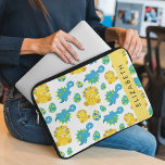 Pattern Of Dinosaurs, Cute Dinosaurs, Your Name Laptop Sleeve<br><div class="desc">Cute,  fun and adorable pattern with baby dinosaurs and eggs. Modern and trendy gift,  perfect for the dinosaur lover in your life. Personalize by adding your name,  nickname,  monogram or initials.</div>