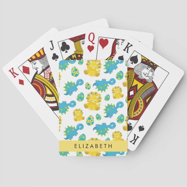 Pattern Of Dinosaurs, Cute Dinosaurs, Your Name Playing Cards (Back)