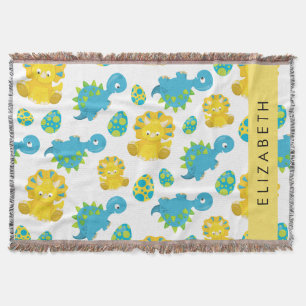 Pattern Of Dinosaurs, Cute Dinosaurs, Your Name Throw Blanket