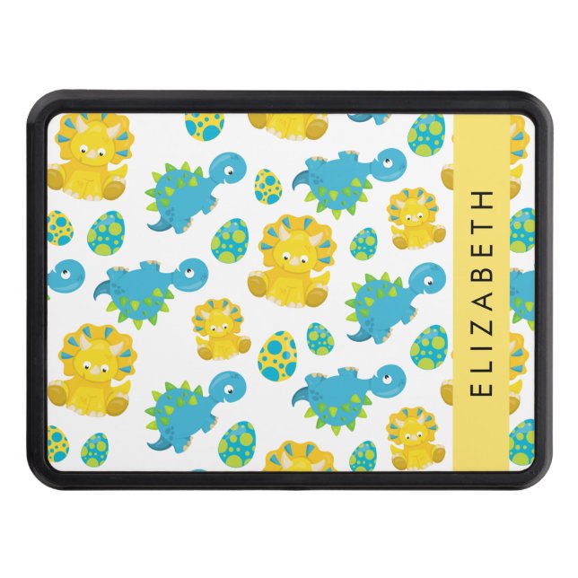 Pattern Of Dinosaurs, Cute Dinosaurs, Your Name Trailer Hitch Cover (Front)