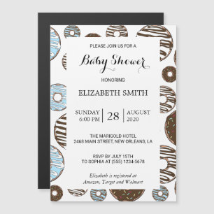 Pattern Of Doughnuts, Blue Doughnuts, Baby Shower Magnetic Invitation