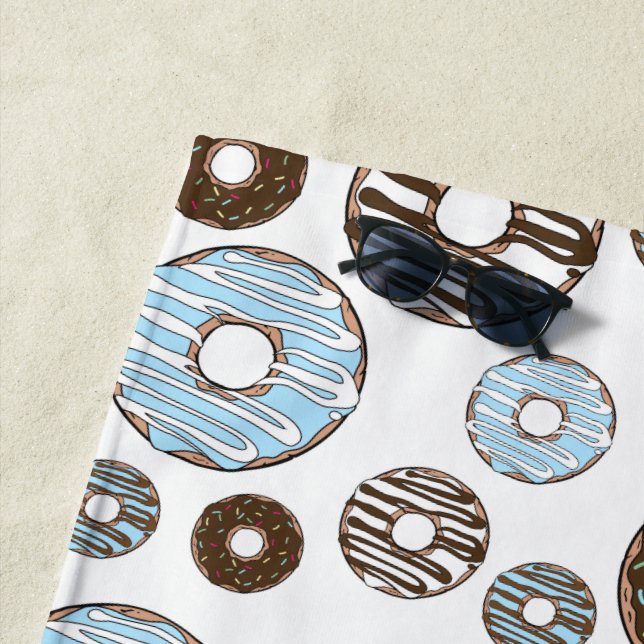 Pattern Of Doughnuts, Blue Doughnuts, Brown Doughn Beach Towel (In Situ)