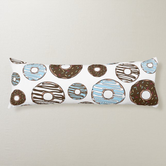 Pattern Of Doughnuts, Blue Doughnuts, Brown Doughn Body Pillow (Front)