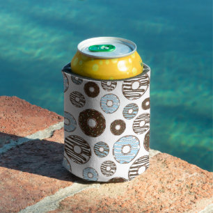 Pattern Of Doughnuts, Blue Doughnuts, Brown Doughn Can Cooler