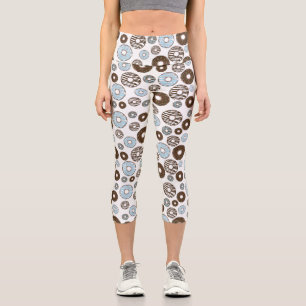 Pattern Of Doughnuts, Blue Doughnuts, Brown Doughn Capri Leggings
