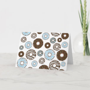 Pattern Of Doughnuts, Blue Doughnuts, Brown Doughn Card