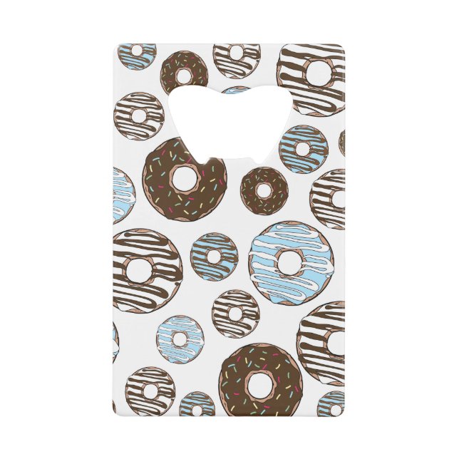 Pattern Of Doughnuts, Blue Doughnuts, Brown Doughn Credit Card Bottle Opener (Front)