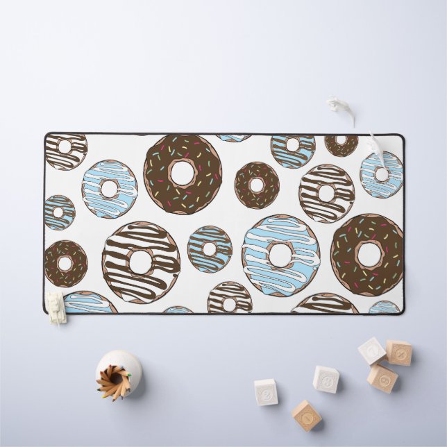 Pattern Of Doughnuts, Blue Doughnuts, Brown Doughn Desk Mat (Kids Table)