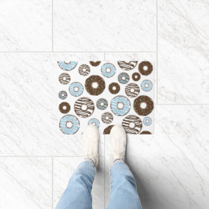 Pattern Of Doughnuts, Blue Doughnuts, Brown Doughn Doormat