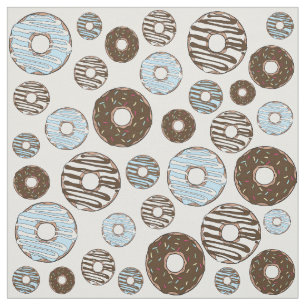 Pattern Of Doughnuts, Blue Doughnuts, Brown Doughn Fabric