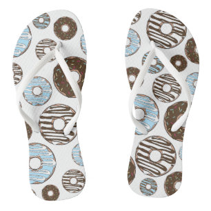 Pattern Of Doughnuts, Blue Doughnuts, Brown Doughn Flip Flops
