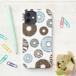 Pattern Of Doughnuts, Blue Doughnuts, Brown Doughn iPhone 12 Case