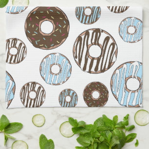 Pattern Of Doughnuts, Blue Doughnuts, Brown Doughn Kitchen Towel