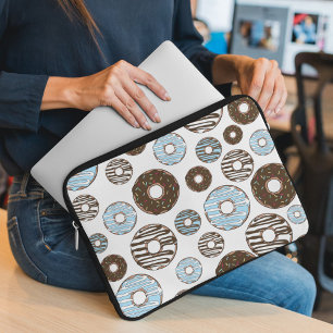 Pattern Of Doughnuts, Blue Doughnuts, Brown Doughn Laptop Sleeve