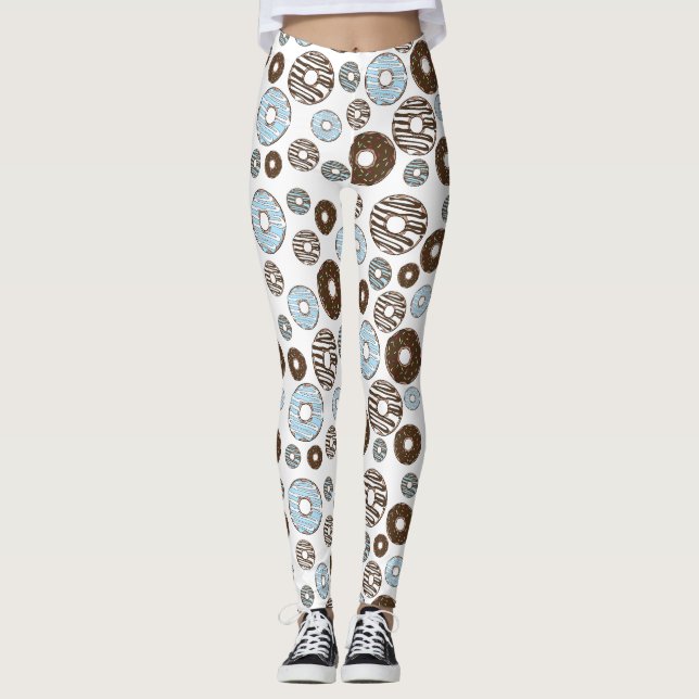 Pattern Of Doughnuts, Blue Doughnuts, Brown Doughn Leggings (Front)