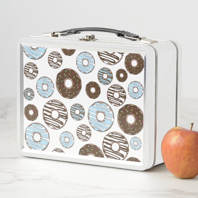 Pattern Of Doughnuts, Blue Doughnuts, Brown Doughn Metal Lunch Box (In Situ)