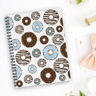 Pattern Of Doughnuts, Blue Doughnuts, Brown Doughn Notebook