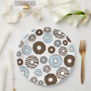 Pattern Of Doughnuts, Blue Doughnuts, Brown Doughn Paper Plate