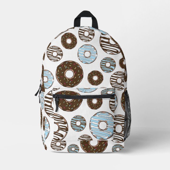 Pattern Of Doughnuts, Blue Doughnuts, Brown Doughn Printed Backpack (Front)