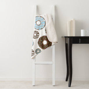 Pattern Of Doughnuts, Blue Doughnuts, Brown Doughn Sherpa Blanket