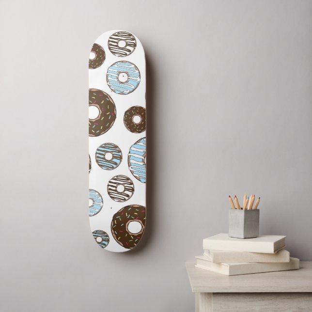 Pattern Of Doughnuts, Blue Doughnuts, Brown Doughn Skateboard (Wall Art)