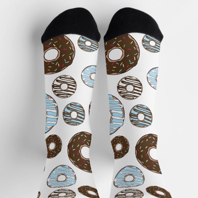 Pattern Of Doughnuts, Blue Doughnuts, Brown Doughn Socks (Top)