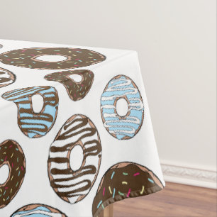 Pattern Of Doughnuts, Blue Doughnuts, Brown Doughn Tablecloth