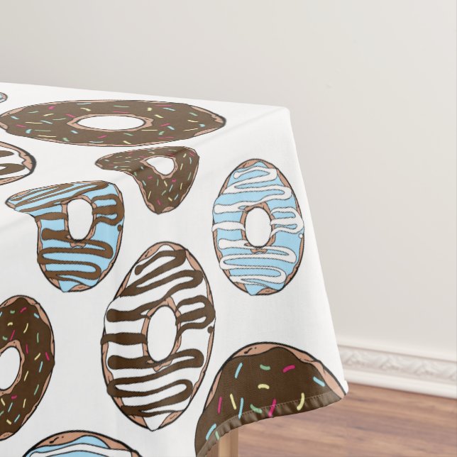Pattern Of Doughnuts, Blue Doughnuts, Brown Doughn Tablecloth (In Situ)