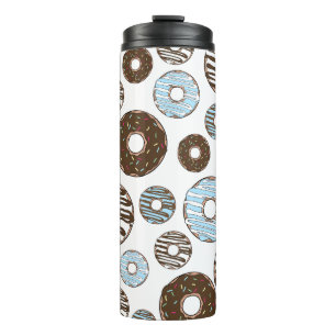 Pattern Of Doughnuts, Blue Doughnuts, Brown Doughn Thermal Tumbler
