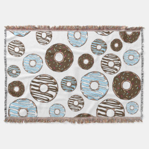Pattern Of Doughnuts, Blue Doughnuts, Brown Doughn Throw Blanket