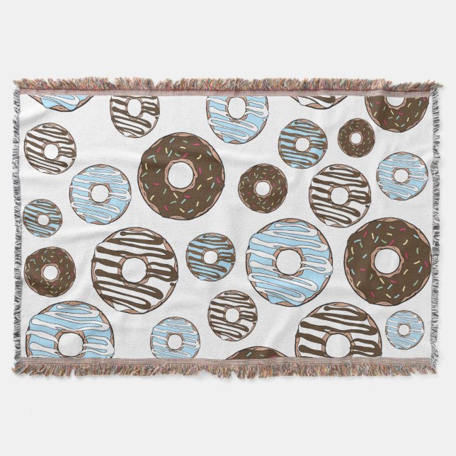 Pattern Of Doughnuts, Blue Doughnuts, Brown Doughn Throw Blanket (Front)