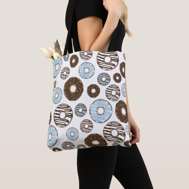 Pattern Of Doughnuts, Blue Doughnuts, Brown Doughn Tote Bag (Close Up)