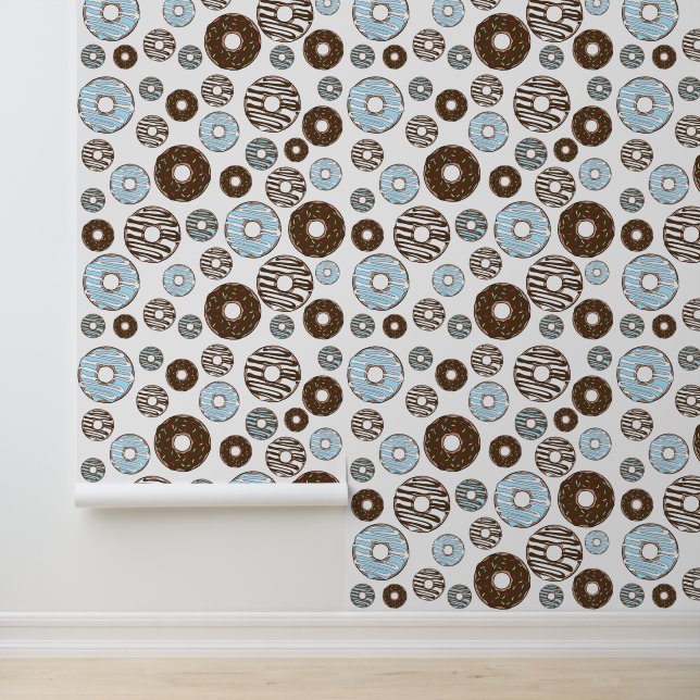 Pattern Of Doughnuts, Blue Doughnuts, Brown Doughn Wallpaper (Application)