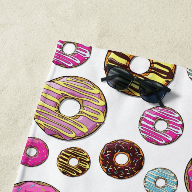 Pattern Of Doughnuts, Colourful Doughnuts, Sprinkl Beach Towel (In Situ)