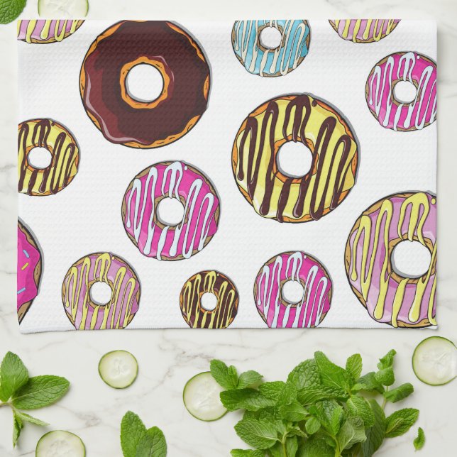 Pattern Of Doughnuts, Colourful Doughnuts, Sprinkl Kitchen Towel (Folded)