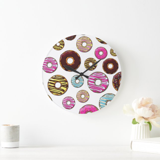 Pattern Of Doughnuts, Colourful Doughnuts, Sprinkl Large Clock (Home)