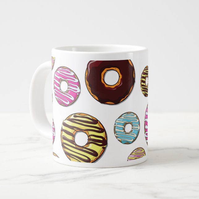 Pattern Of Doughnuts, Colourful Doughnuts, Sprinkl Large Coffee Mug (Front Left)