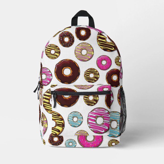 Pattern Of Doughnuts, Colourful Doughnuts, Sprinkl Printed Backpack (Front)