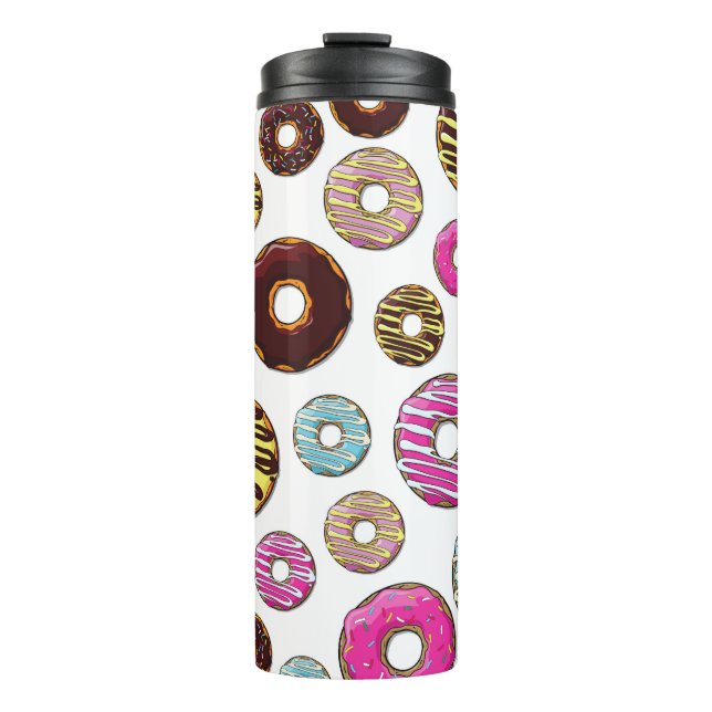 Pattern Of Doughnuts, Colourful Doughnuts, Sprinkl Thermal Tumbler (Front)