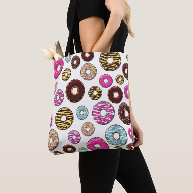 Pattern Of Doughnuts, Colourful Doughnuts, Sprinkl Tote Bag (Close Up)